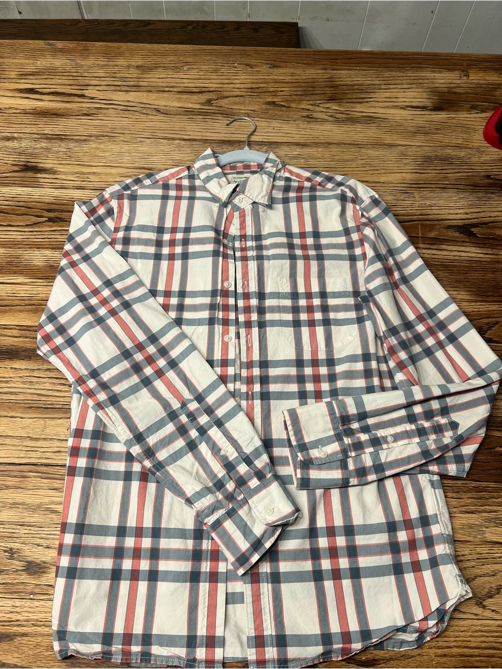 J. Crew White Plaid Button-Down Shirt with Blue and Red Stripes